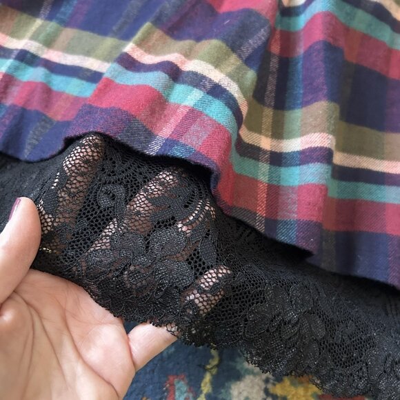 Vtg J. Peterman Cotton Plaid Skirt Midi 16 Petticoat Lace Whimsigoth Seinfeld - Picture 6 of 11